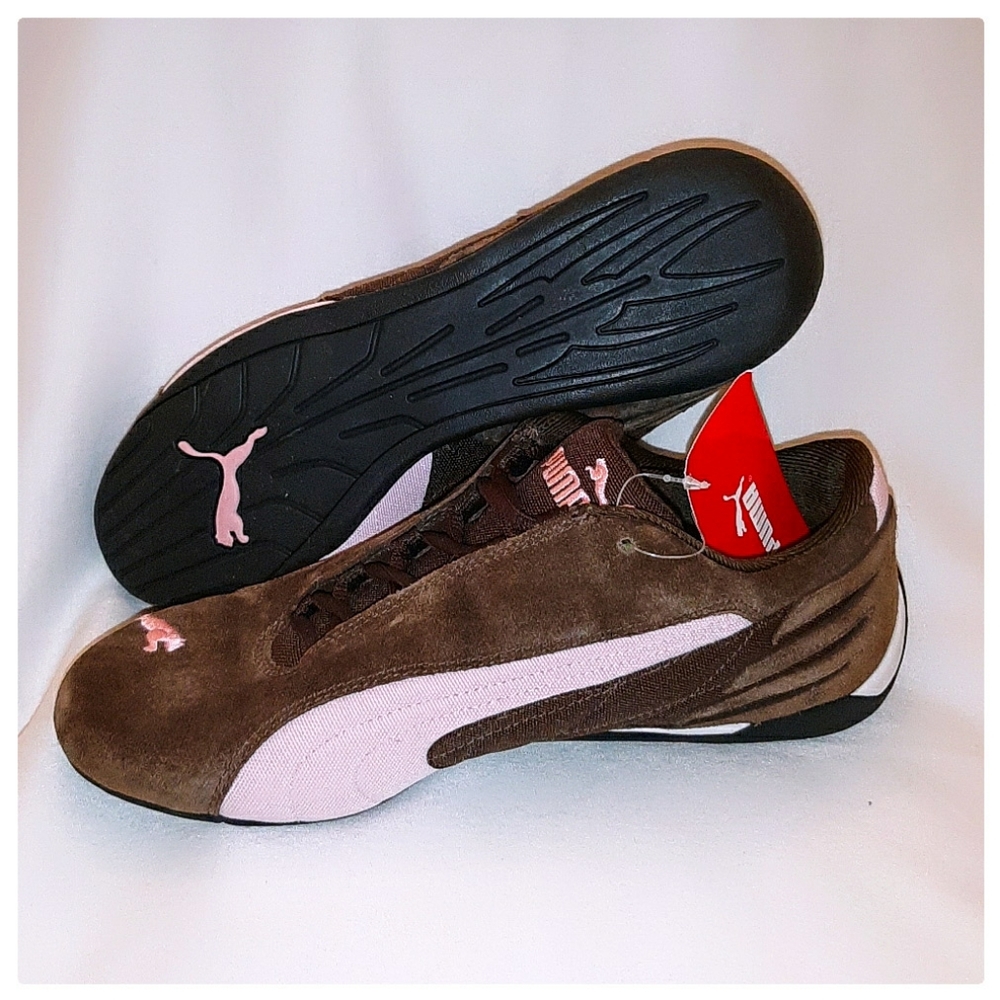NEW! PUMA Shoes Brown Suede Sneakers Pink Trim